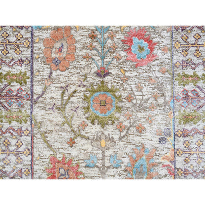 2'3"X3'2" Beige Silk With Textured Wool Hand Knotted Oriental Mat Rug