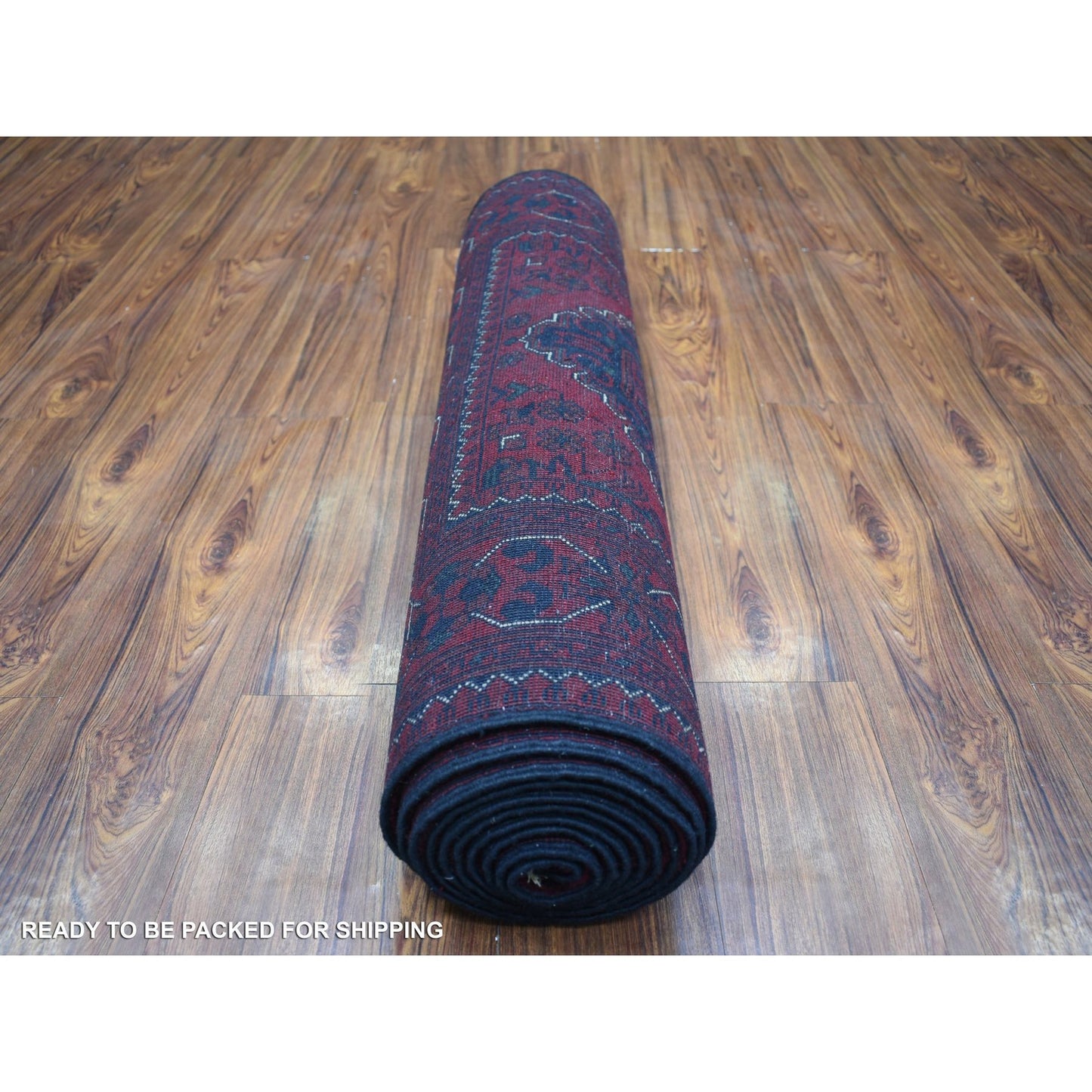3'X12'8" Deep Red Afghan Khamyab Velvety Wool Hand Knotted Runner Rug