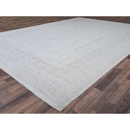 10'X13'10" Jazz White Hand Knotted Khotan Pomegranate Wool Oriental Rug