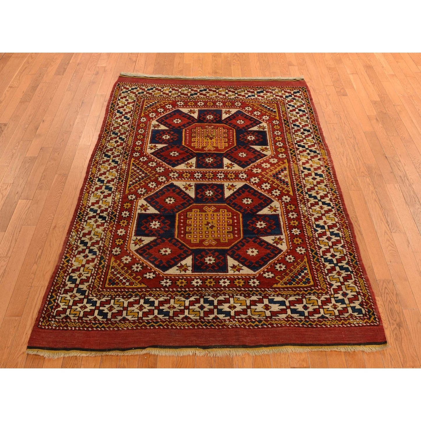 5'4"X7' Red, Antique Turkish Bergama 100% Wool Hand Knotted Rug