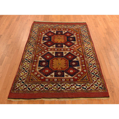 5'4"X7' Red, Antique Turkish Bergama 100% Wool Hand Knotted Rug