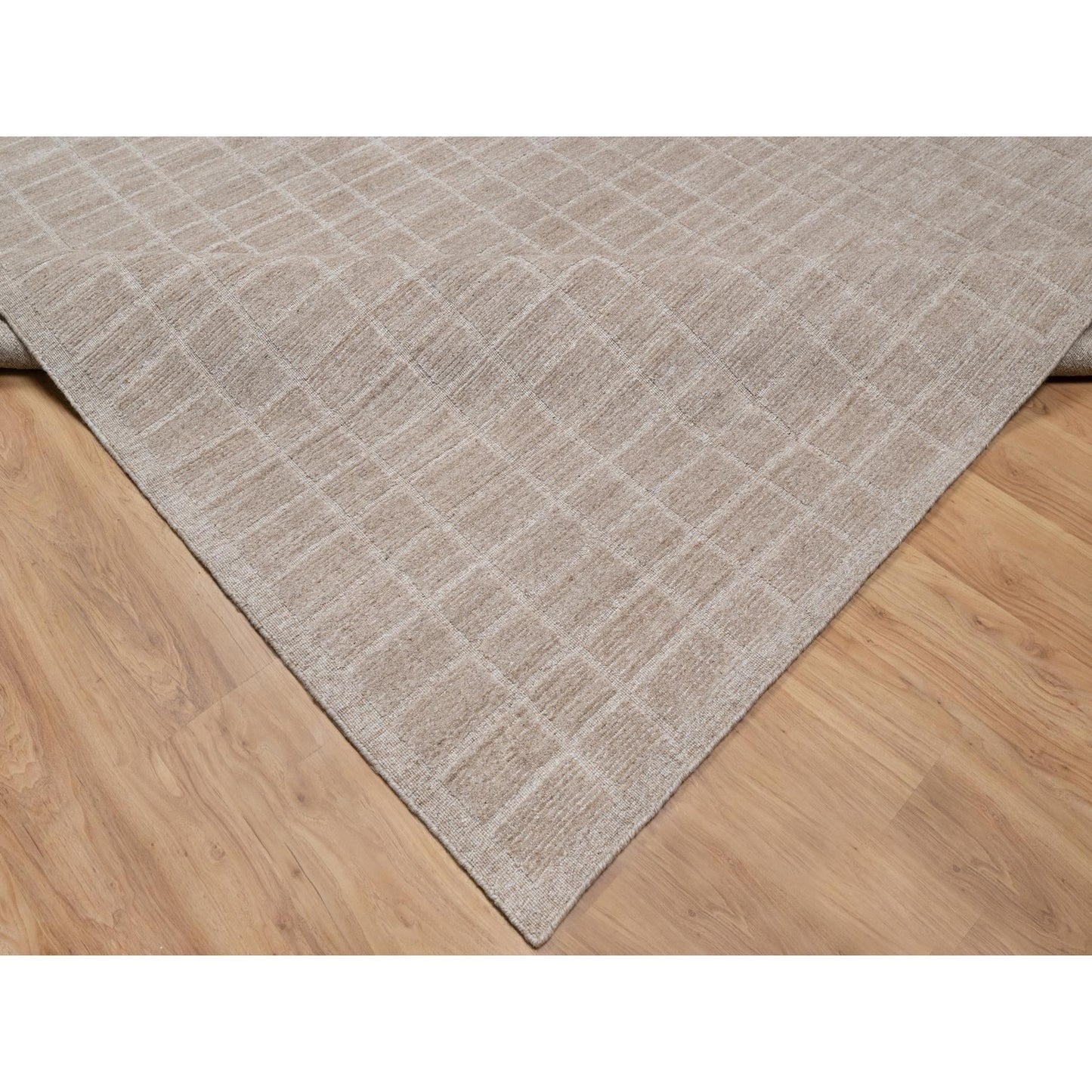 8'3"X9'10" Beaver Brown Hand Loomed Modern Erased Box Design All Wool Rug