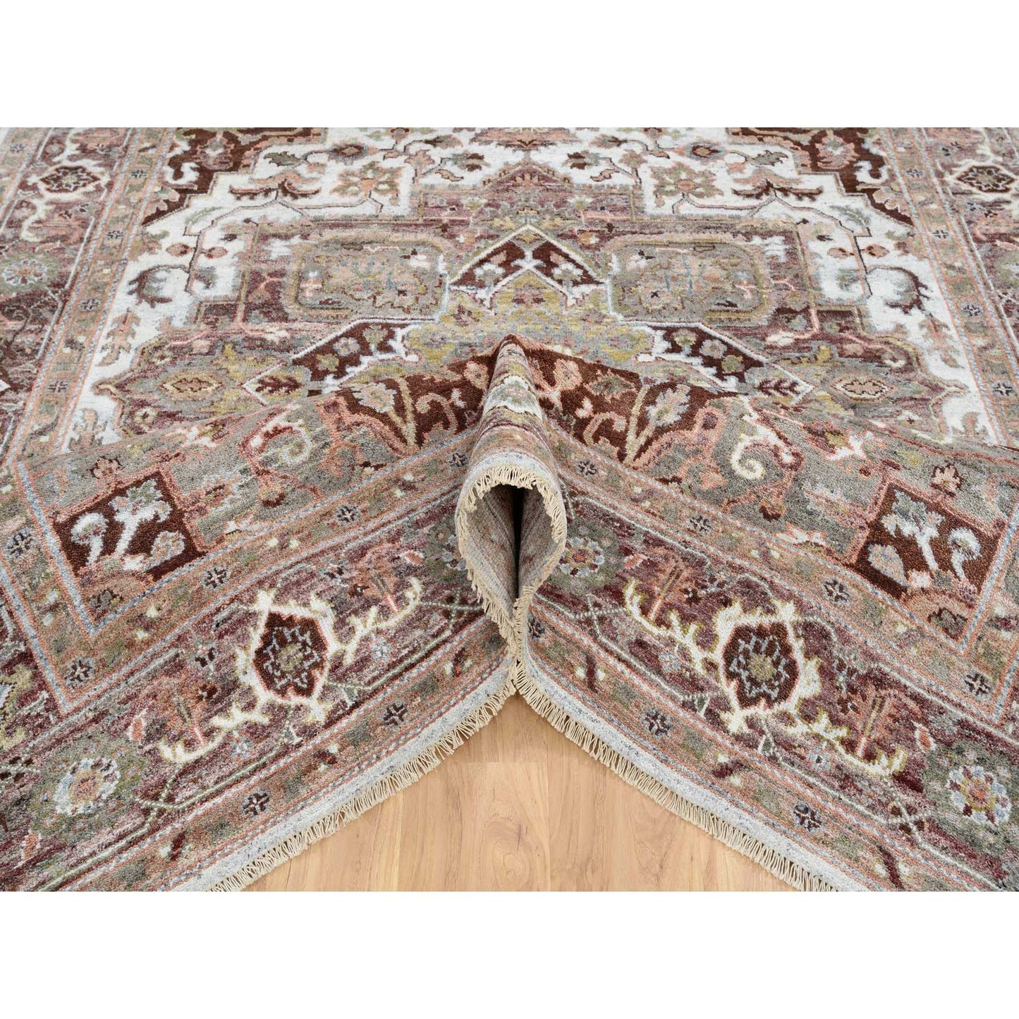 8'X10' Mixed Burgundy Heris Heritage Design Hand Knotted Pure Wool Rug