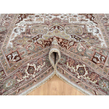 8'X10' Mixed Burgundy Heris Heritage Design Hand Knotted Pure Wool Rug