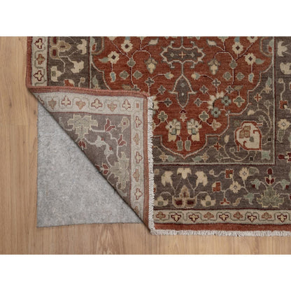 3'X5'1" Rust Red Wool Rug Antiqued Tebraz Haji Jalili Design Hand Knotted