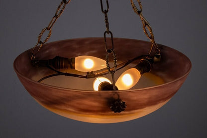 Gv Croismare Signed Chandelier Gilt Bronze Art Glass French Art Deco Excellent