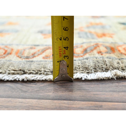 8'X8' Seared Gray Extra Soft Wool Caucasian Design Round Oriental Rug