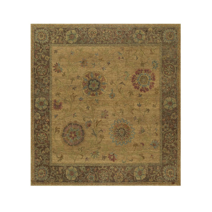 5'5"X5'10" Brown Botanical Design Himalayan Wool Hand Knotted Square Rug
