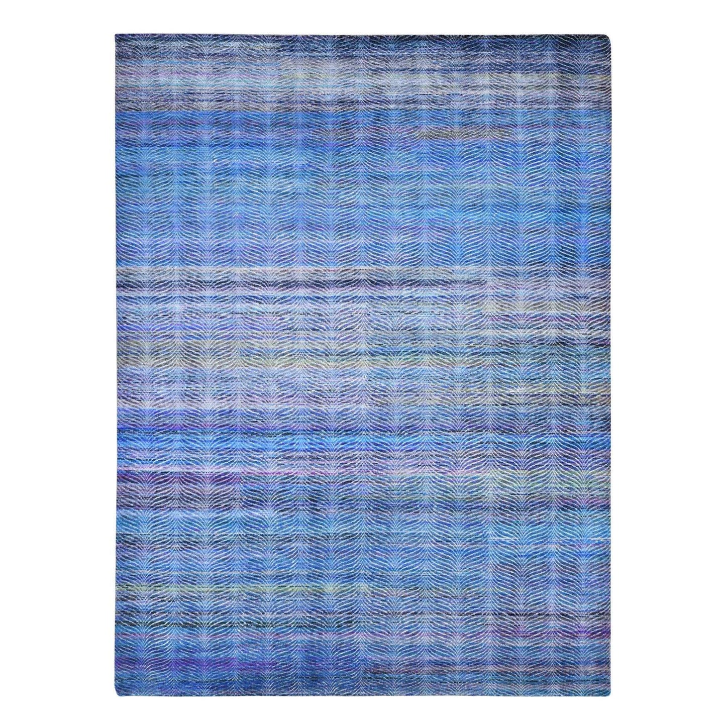 9'X12'2" Colorful Modern Leaf Design Silk And Wool Hand Knotted Rug