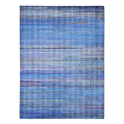 9'X12'2" Colorful Modern Leaf Design Silk And Wool Hand Knotted Rug