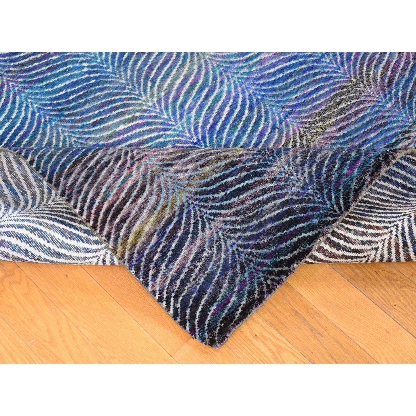 9'X12'2" Colorful Modern Leaf Design Silk And Wool Hand Knotted Rug