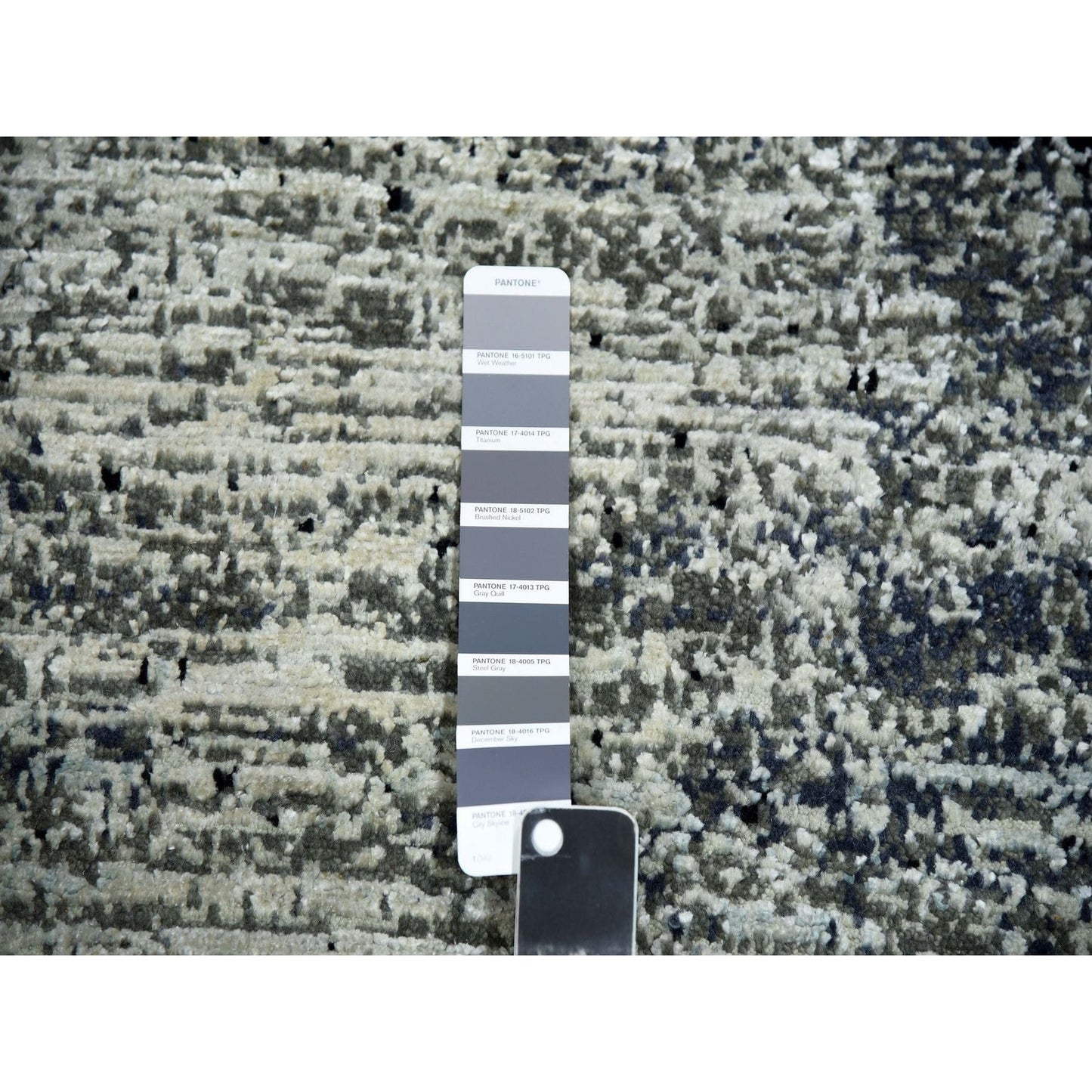 6'1"X6'1" Black Wool/Silk Hand Knotted Striae Design Square Oriental Rug