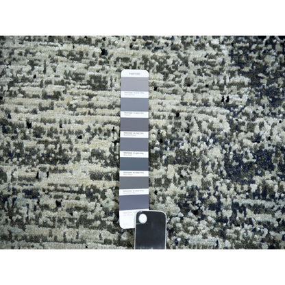 6'1"X6'1" Black Wool/Silk Hand Knotted Striae Design Square Oriental Rug