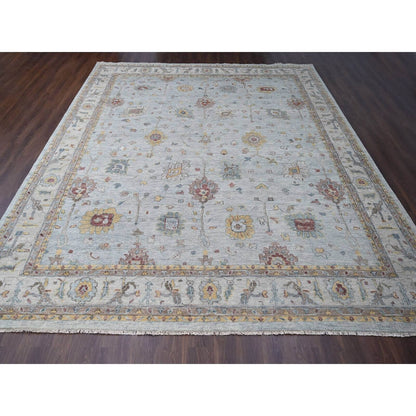 14'X17'9" Light Gray Oushak Design Hand Knotted Pure Wool Oversized Rug