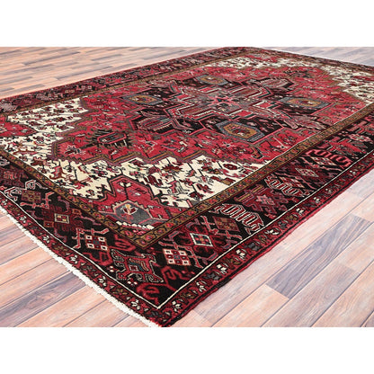 7'10"X11'5" Red Pure Wool Hand Knotted Antique Zoroastrian Heris Rug