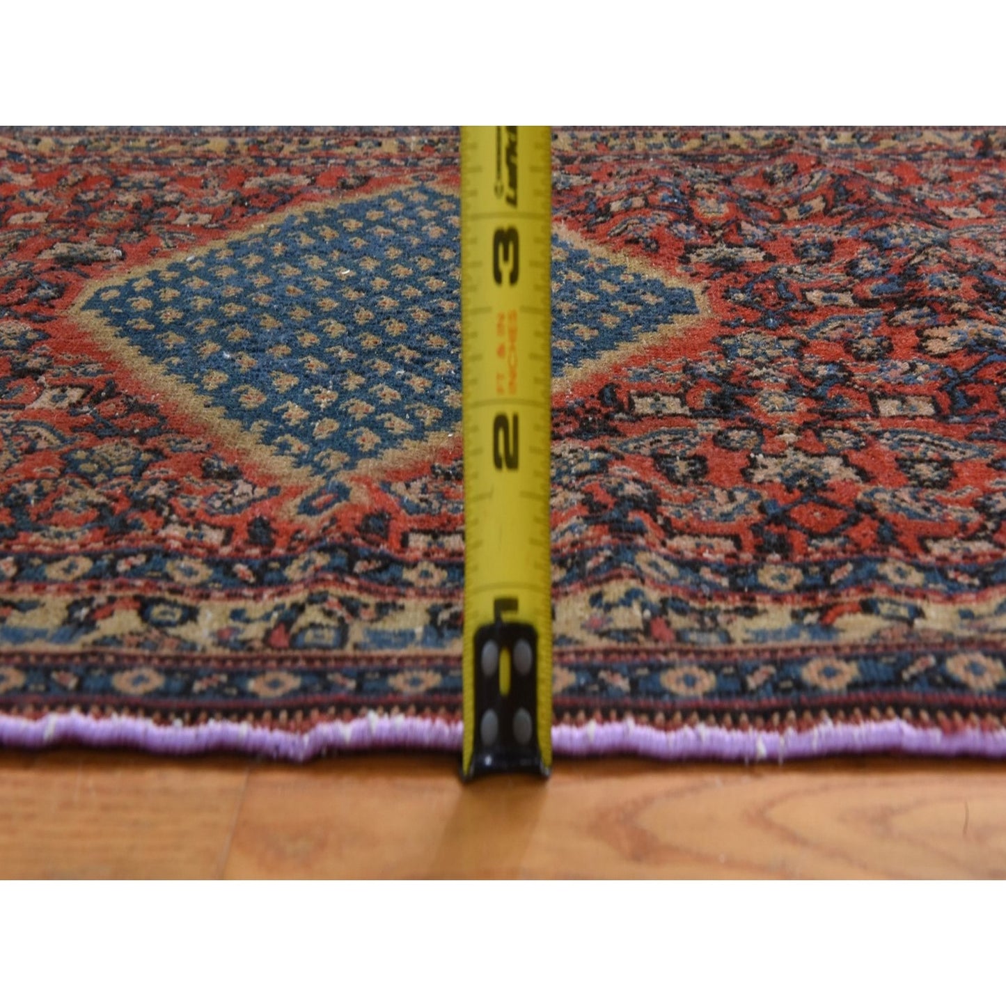 1'10"X3'2" Red Antique Zoroastrian Even Wear Wool Hand Knotted Mat Rug