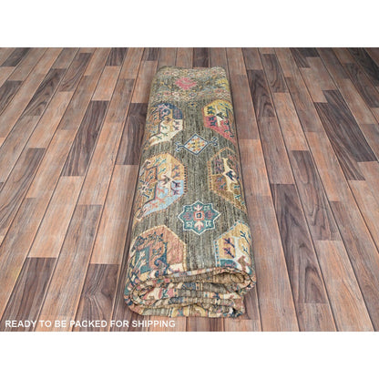 8'5"X10' Covert Green Kazak Dense Weave Tribal Medallion Oriental Rug