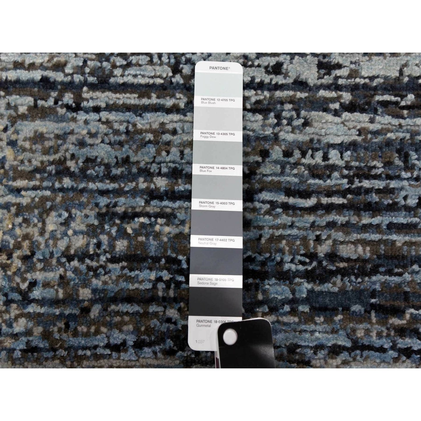 8'2"X8'2" Blue Oceanic Wool And Pure Silk Hand Knotted Square Rug