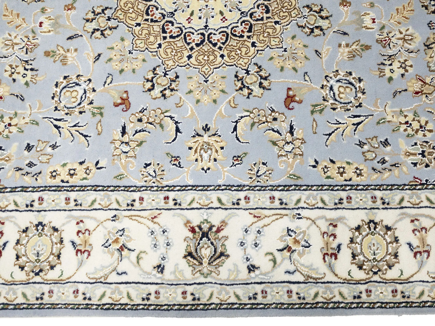 Indo-Nain Blue Oriental Rug 5X8 ft Floral Medallion Design Bedroom Decor Carpet