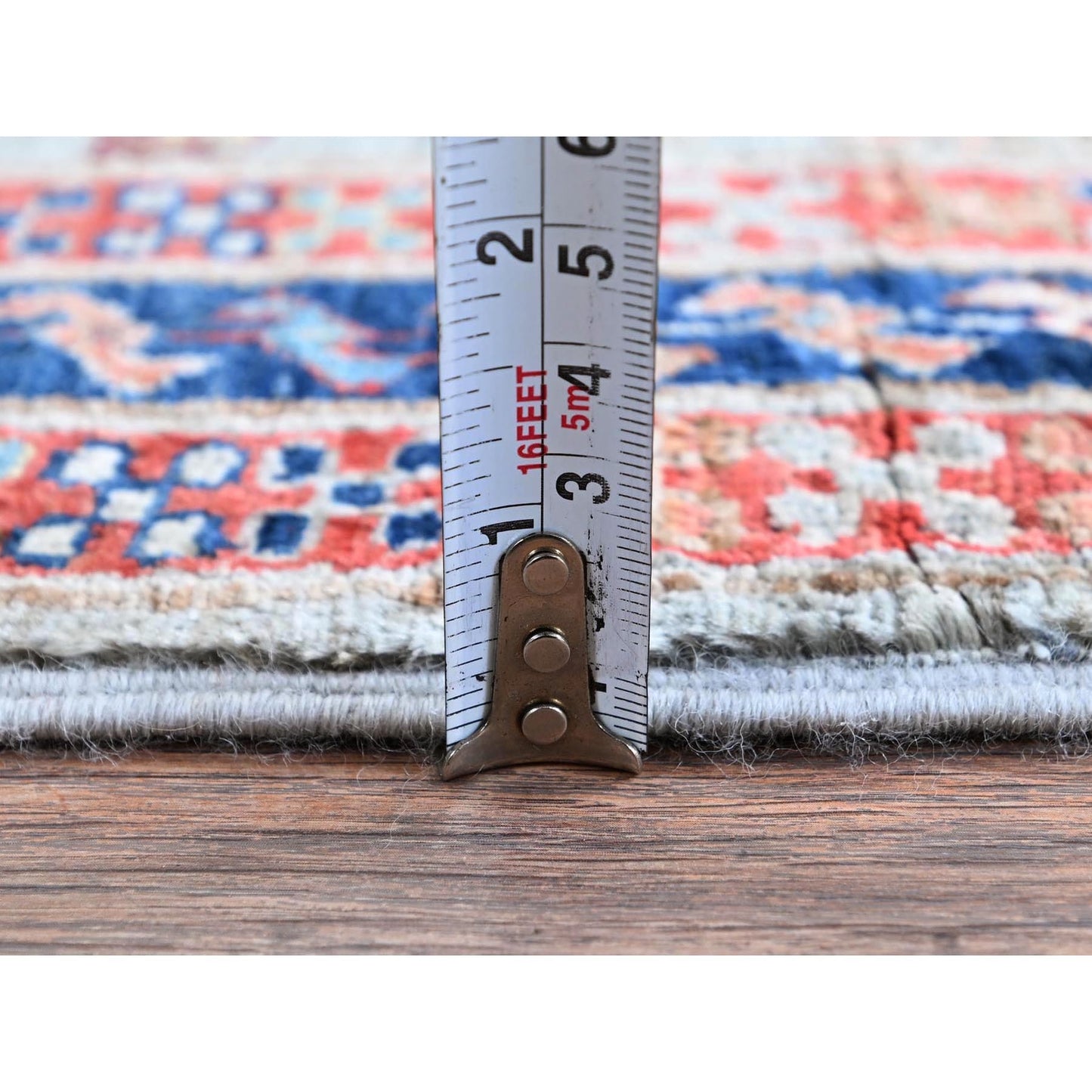 2'8"X7'5" Gray Caucasian Design Hand Knotted Pure Wool Runner Oriental Rug