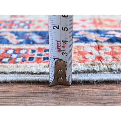 2'8"X7'5" Gray Caucasian Design Hand Knotted Pure Wool Runner Oriental Rug