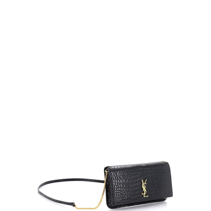 Saint Laurent Classic Monogram Phone Holder Shoulder Bag Crocodile Embossed