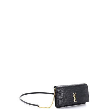 Saint Laurent Classic Monogram Phone Holder Shoulder Bag Crocodile Embossed