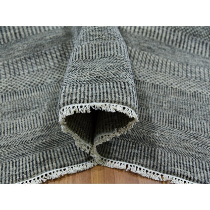 8'X10' Power Gray Hand Knotted Modern Grass Design Organic Wool Rug