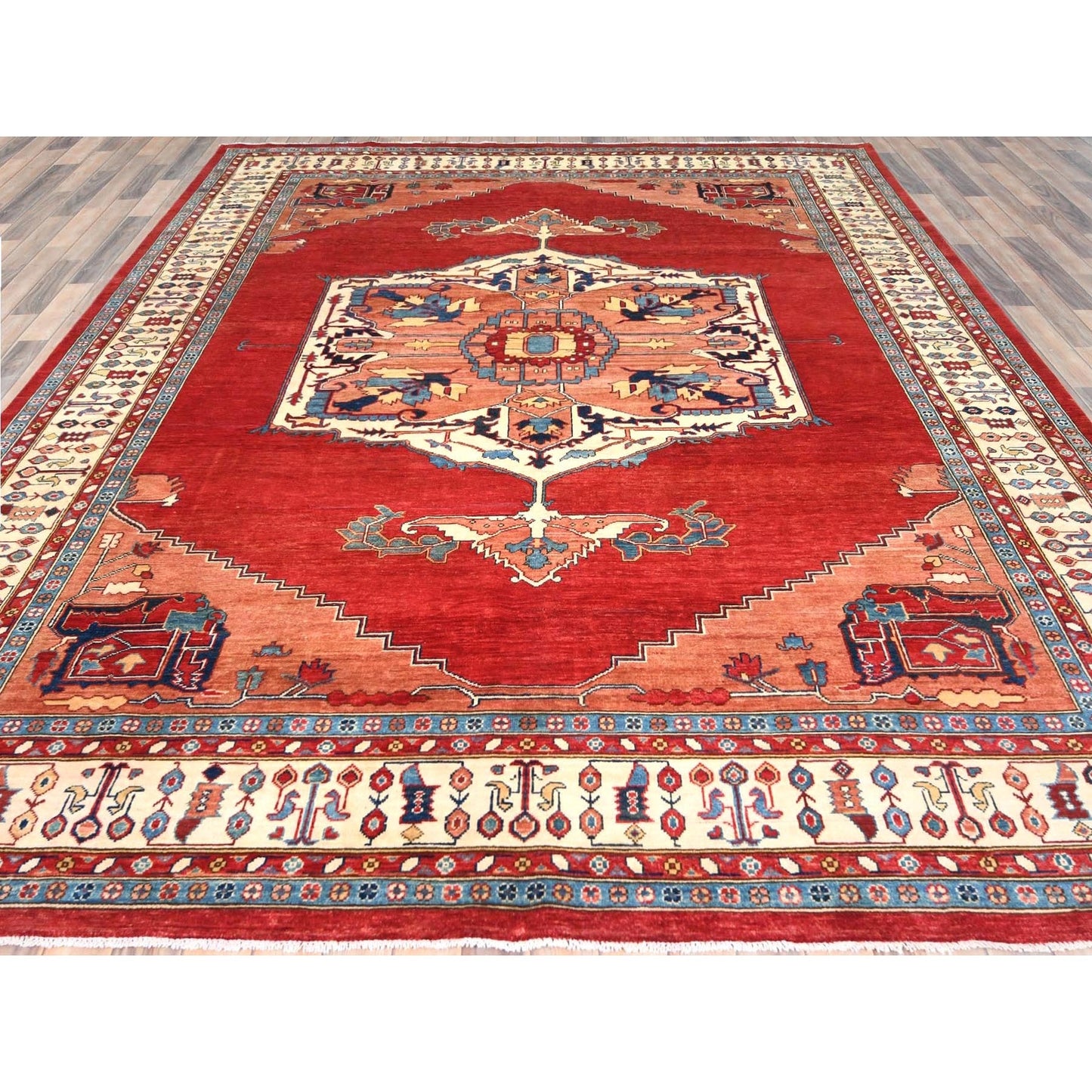 9'X12' Rich Red Medallion Design Natural Wool Hand Knotted Oriental Rug