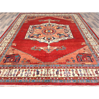 9'X12' Rich Red Medallion Design Natural Wool Hand Knotted Oriental Rug