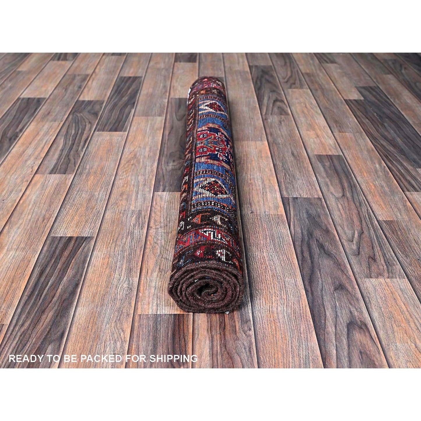 2'10"X4'9" Blue Afghan Caucasian Design Revival Hand Knotted Soft Wool Rug