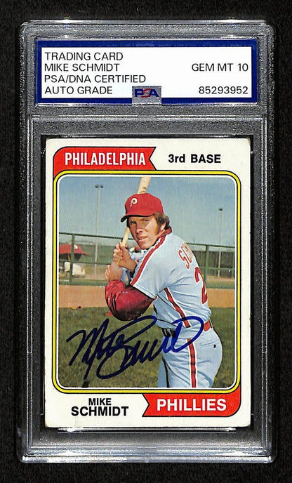 Signed Mike Schmidt 1974 Topps Phillies Card 10 Gem Mint PSA