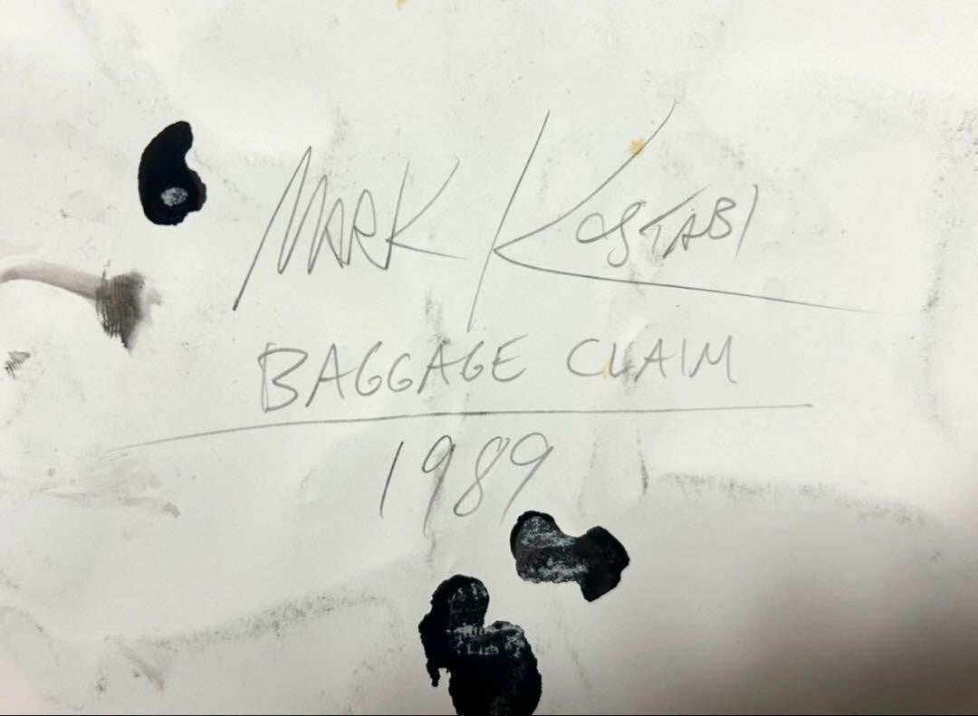 Mark Kostabi 1989 Original Painting Drawing Black Ink On Paper Signed Baggage