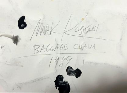 Mark Kostabi 1989 Original Painting Drawing Black Ink On Paper Signed Baggage