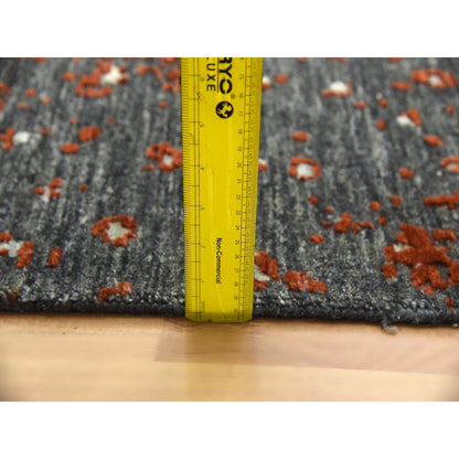 Burnt amber abstract design soft wool hand knotted rug oversized