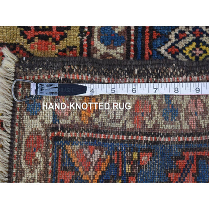 4'X10'3" Yellow Antique Farsian Bookshaish Wool Hand Knotted Runner Rug