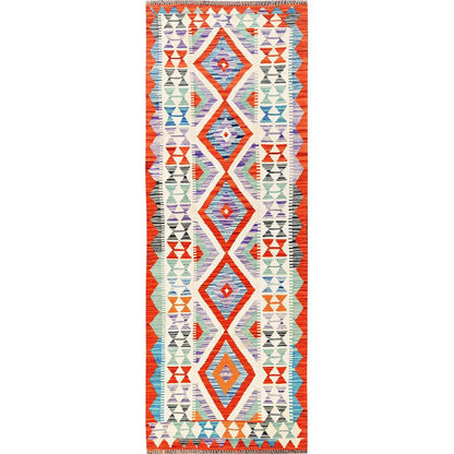 2'10"X8'4" Colorful Afghan Kilim 100% Wool Rug Flat Weave Hand Woven Runner