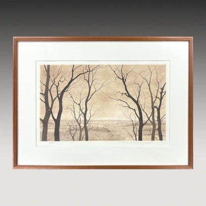 Setting Sun Etching 1987 Authentic Framed Ryohei Tanaka Signed Art 47/ 100