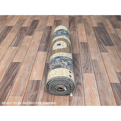 2'5"X9'10" Gray Soft Wool Mamluk Dynasty Hand Knotted Runner 200 Kpsi Rug
