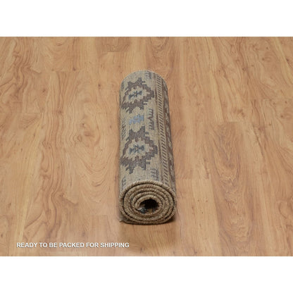 2'7"X5'10" Ivory Runner Rug Southwest Medallion Design Hand Knotted Wool