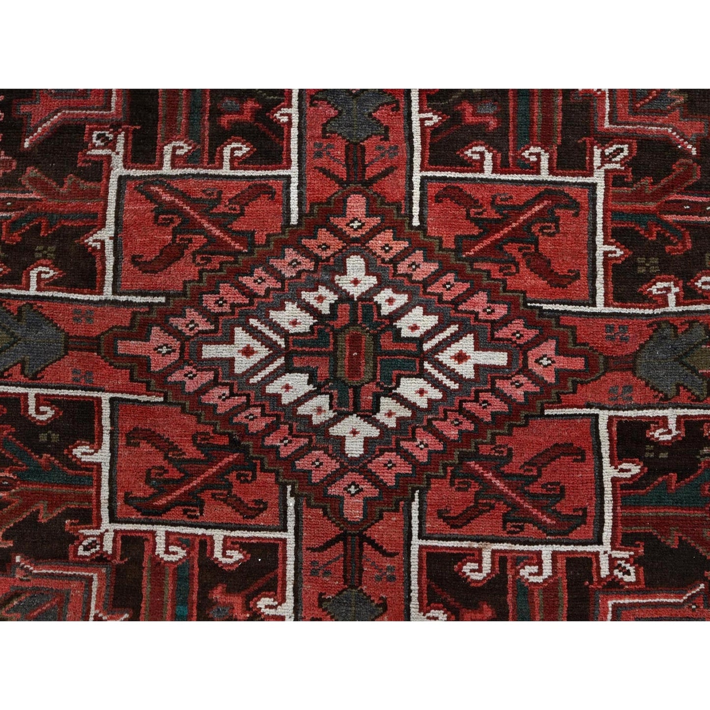 8'1"X10'8" Blush Red Vintage Zoroastrian Heris Pure Wool Hand Knotted Rug