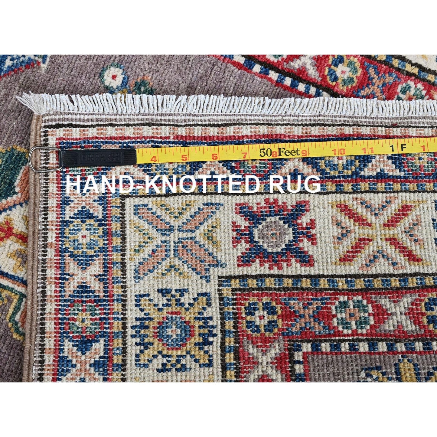 2'9"X12'6" Dove Gray Kazak With Tribal Design Hand Knotted Wool Runner Rug