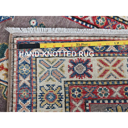 2'9"X12'6" Dove Gray Kazak With Tribal Design Hand Knotted Wool Runner Rug