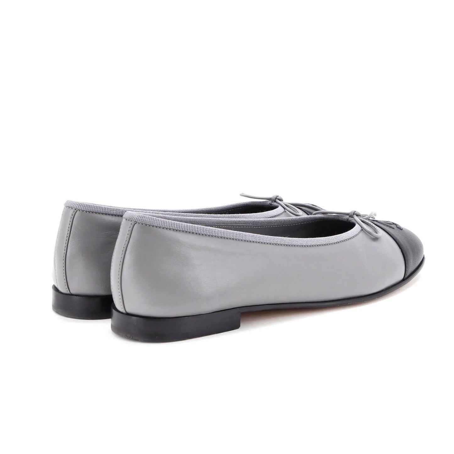 Chanel Women'S Cc Cap Toe Bow Ballerina Flats Leather