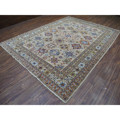 9'X11'9" Hand Knotted Beige Super Kazak Extra Soft Wool Oriental Rug