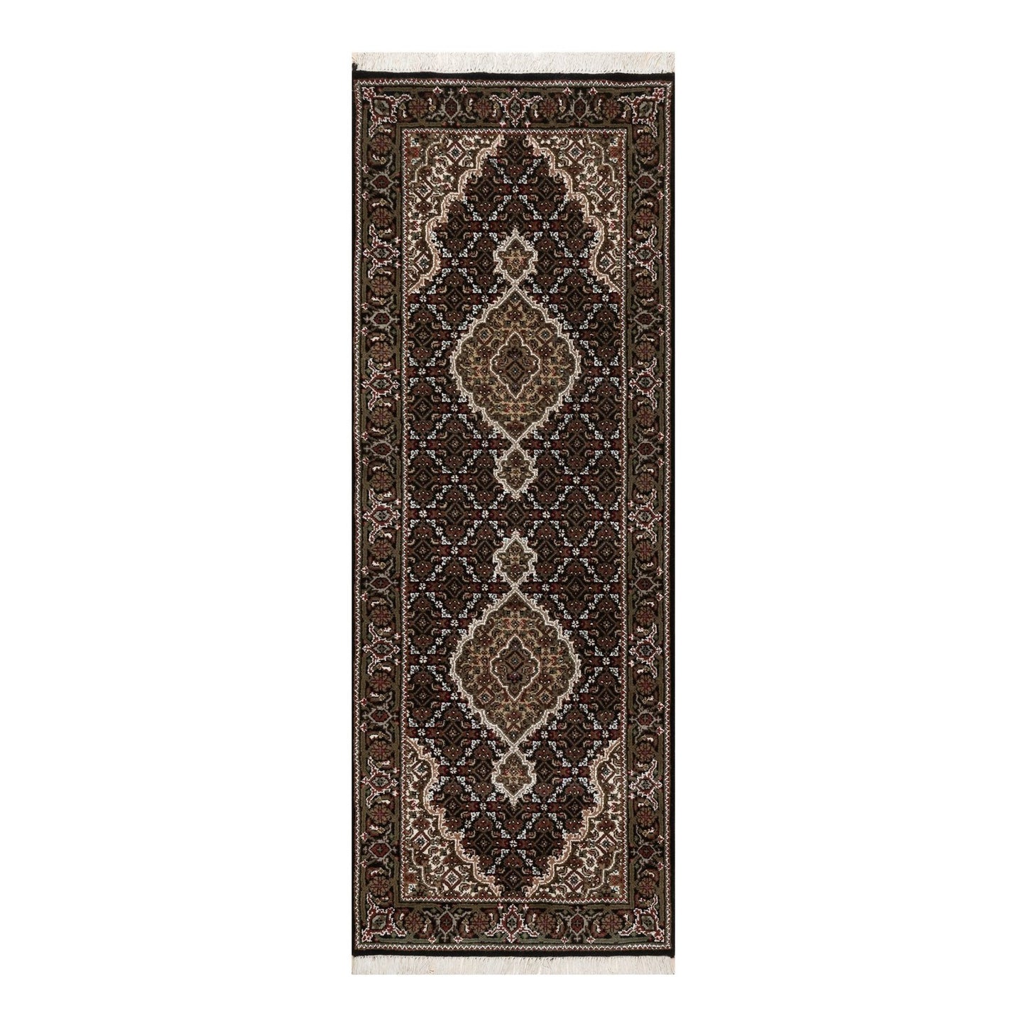 2'5"X6'7" Black Hand Knotted Rug Tebraz Mahi With Medallion Design Wool