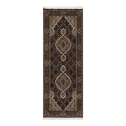 2'5"X6'7" Black Hand Knotted Rug Tebraz Mahi With Medallion Design Wool