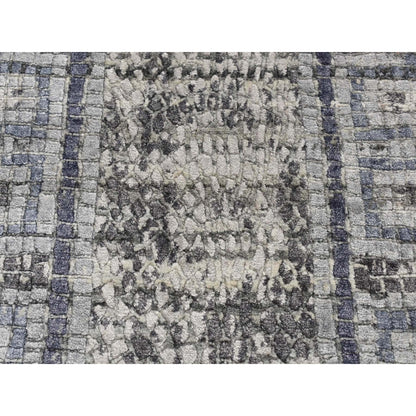 2'3"X3'2" Gray Silken Roman Mosaic Design Hand Knotted Sample Rug