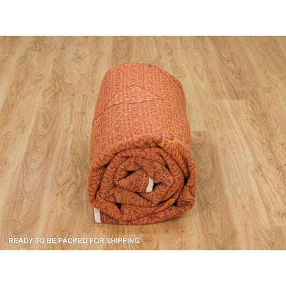 8'1"X10'1" Spicy Orange Wool And Silk Tebraz Mahi Hand Knotted Rug