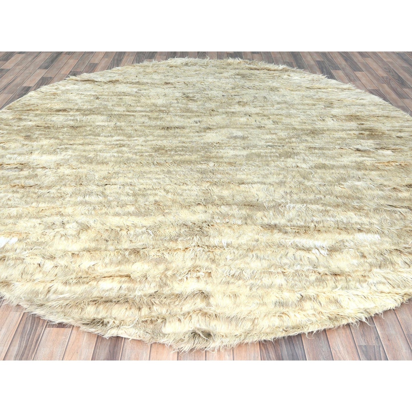10'X10' Bone Ivory Moroccan Berber Organic Wool Hand Knotted Round Rug